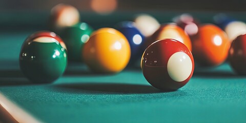 Close-Up of Pool Balls on Green Felt Table