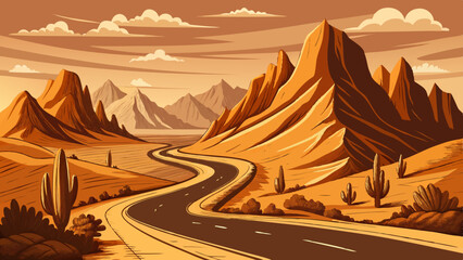 Mountains with winding roads in the desert vector illustration  © Sumondesigner_42