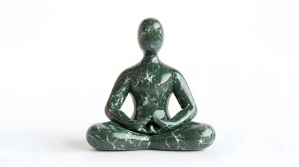 Green marble meditation posture decoration isolated in white background 3D render