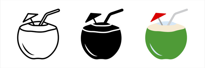 Coconut icon set. Coconut drink sign. for mobile concept and web design. vector illustration on white background