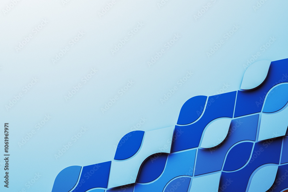 Aufkleber abstract blue geometric design with layered shapes on a light background. 3d rendering