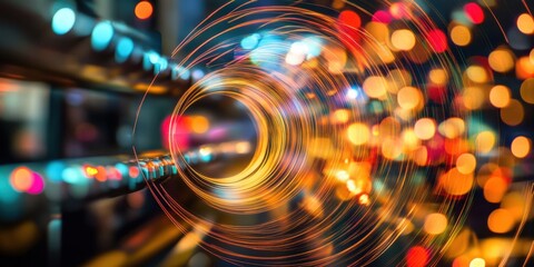 Vibrant abstract light trails and bokeh background