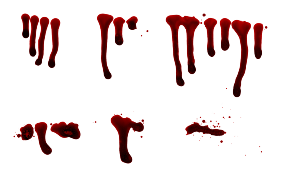 blood stains, blood drips, horror, wound, halloween, isolated, extracted, png file