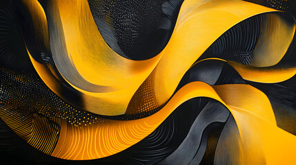 Yellow abstract design with curved lines.