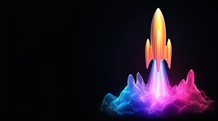 Vibrant Retro Rocket Launching into Space