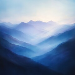 Fototapeta premium Serene misty mountain landscape at dawn with intricate textures capturing nature's tranquility in vibrant hues