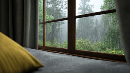 Cozy Indoor Scene Featuring Rainy Window View