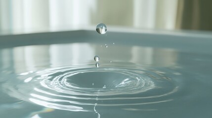 A single drop of water creates ripples on a smooth surface capturing the essence of calm and clarity