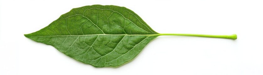 A single leaf from a houseplant isolated on a white background showcasing intricate veins and natural beauty