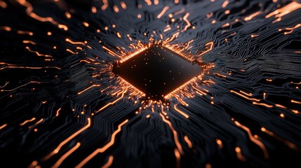 Digital Circuitry Burst with Glowing Effects