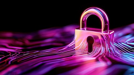 Modern Digital Lock Surrounded by Colorful Waves