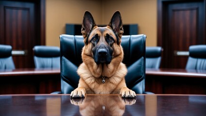 Confident German Shepherd in an Office Setting