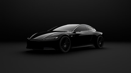 Obraz premium Sleek Black Electric Car in Studio Lighting