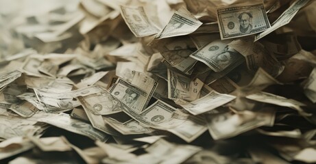 Pile of crumpled dollar bills and cash