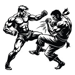 martial fight on white background
