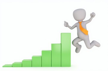 3d man red arrow success chart on white background.