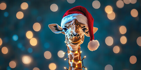 Fototapeta premium santa giraffe, AI generated