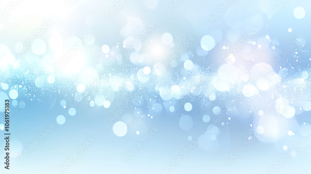 Poster a soft blue background with a gentle glow of light and tiny white sparkles. the light appears to be 