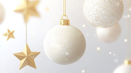 Fototapeta premium Elegant Christmas Decorations with Gold and White Baubles and Stars : Generative AI