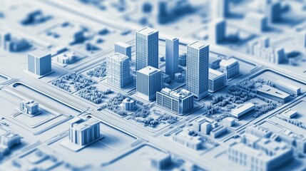 Intricate city planning blueprint with clearly defined zones, transportation networks, and green spaces, illustrating advanced urban development