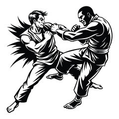 martial fight on white background