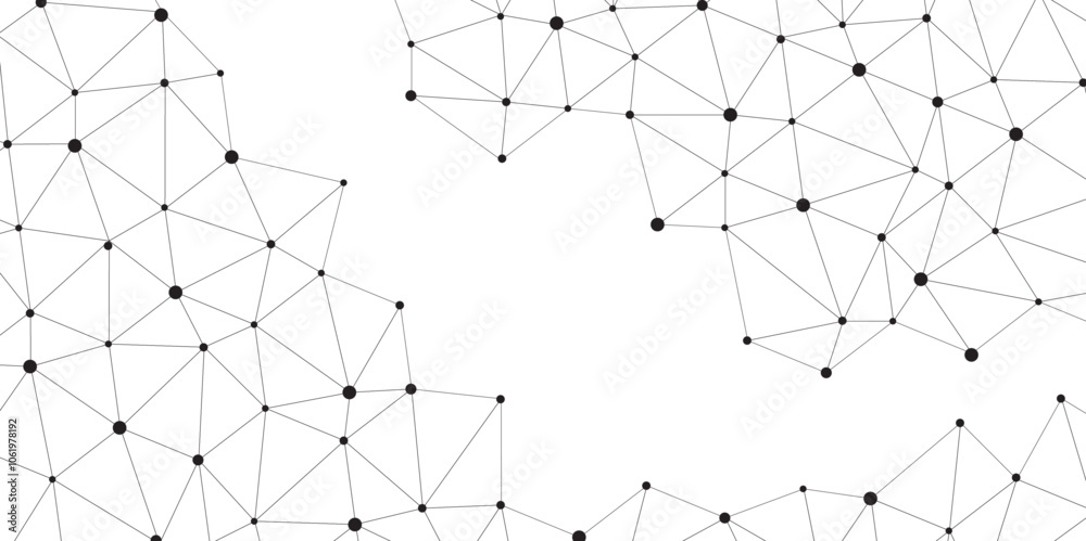 Poster Abstract geometric background with connecting dots and lines with low poly triangle shapes. Polygonal Mesh Background Vector design digital technology concept Global network connection data structure.