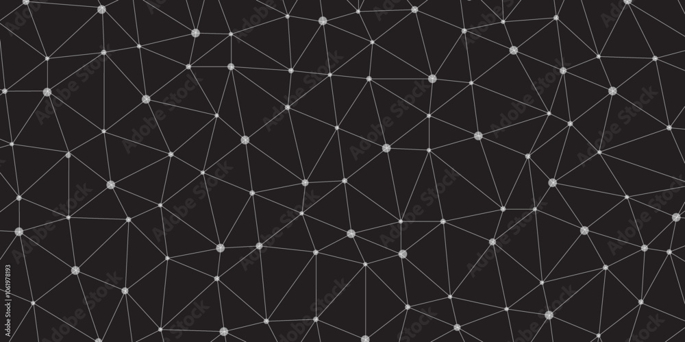 Fototapete Abstract black geometric background with connecting dots and lines with low poly triangle shapes. Polygonal Mesh Background Vector digital technology concept Global network connection data structure.