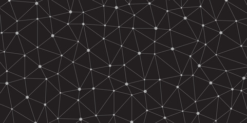 Abstract black geometric background with connecting dots and lines with low poly triangle shapes. Polygonal Mesh Background Vector digital technology concept Global network connection data structure. © Kainat 