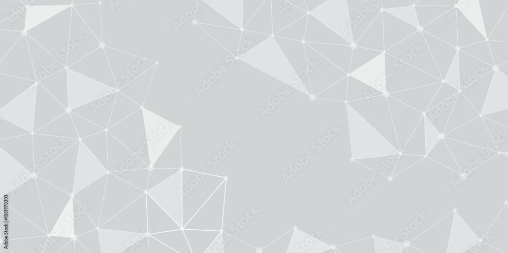 Poster Abstract geometric background with connecting dots and lines with low poly triangle shapes. Polygonal Mesh Background Vector design digital technology concept Global network connection data structure.