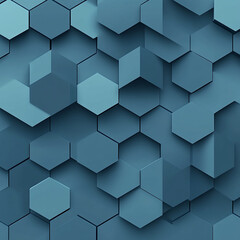 Fototapeta premium A pattern of blue hexagons create a 3D effect, like a honeycomb