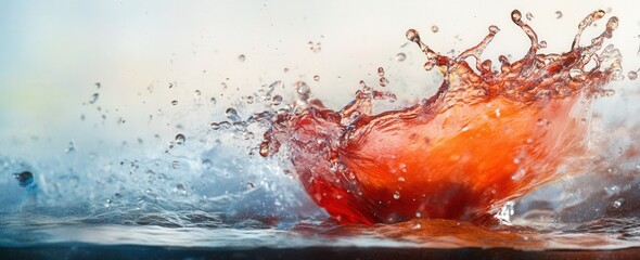 Vibrant splash of orange liquid against a blue background