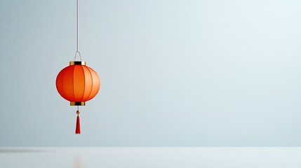 Obraz premium Simple Red Lantern Hanging in Minimalist Space