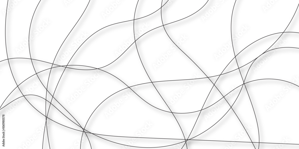 Fototapete black pattern tangled curved lines. Random chaotic lines abstract geometric pattern background with shadows. Simple scribble line backdrop Minimal style website banner design. Distress overlay vector.
