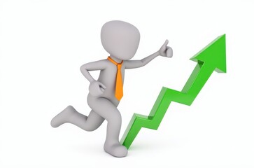 3d man red arrow success chart on white background.