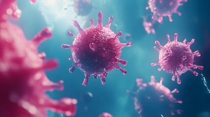 Fototapeta premium Microscopic View of Viruses: Exploring the Tiny World of Pathogens, their Structures and Impact on Health.