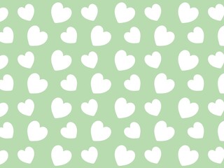 White hearts on green background repeating raster pattern