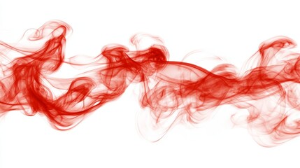 Red smoke on white background, abstract design element for visual effects and creative projects