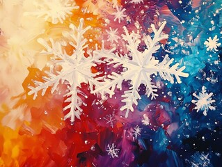 Colorful winter snowflakes on vibrant background