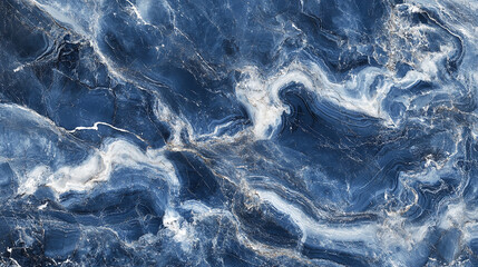 Obraz premium A close-up shot of blue marble, featuring a swirling pattern of white and blue veins. The marble's smooth surface and intricate details make it a captivating sight