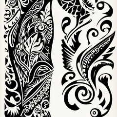 Fototapeta premium vector, pattern, tribal, maori, tattoo, draw, illustration, design, art, vintage, symbol, seamless, wallpaper, drawing, ornament, decoration, icon, sketch, texture, stamp, flower, nature, sign