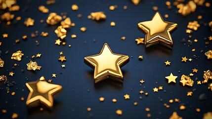 Artistic Arrangement of Lustrous Gold Stars against Deep Black Surface : Generative AI