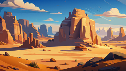 Rocky desert formations with sand in foreground, typical landscape of Al Ula, Saudi Arabia. High resolution panorama © williamnoah