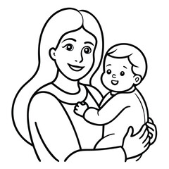 Line Art of Woman Holding Baby