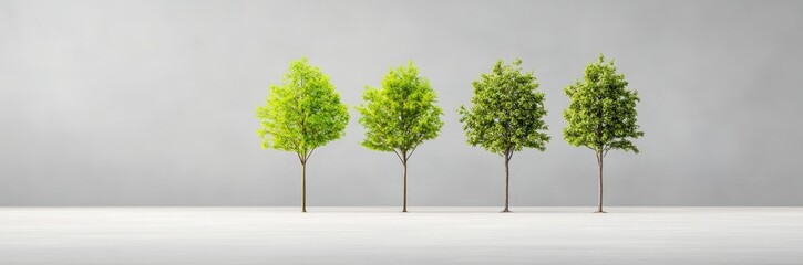 Obraz premium Minimalist landscape with four green trees in a row
