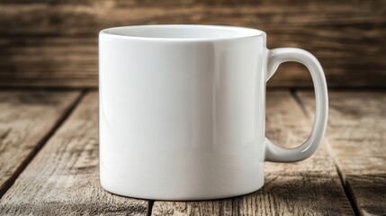 Fototapeta premium Blank White Coffee Mug on Wooden Table