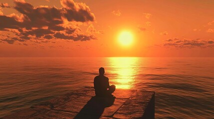 A person sitting at the edge of a pier, gazing at the ocean horizon during sunset, contemplating life's freedom and possibilities.