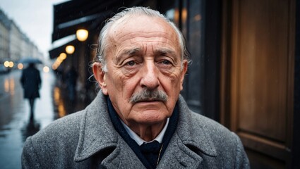 Sorrowful Elderly Man in a French Urban Setting