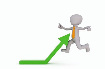 3d man red arrow success chart on white background.