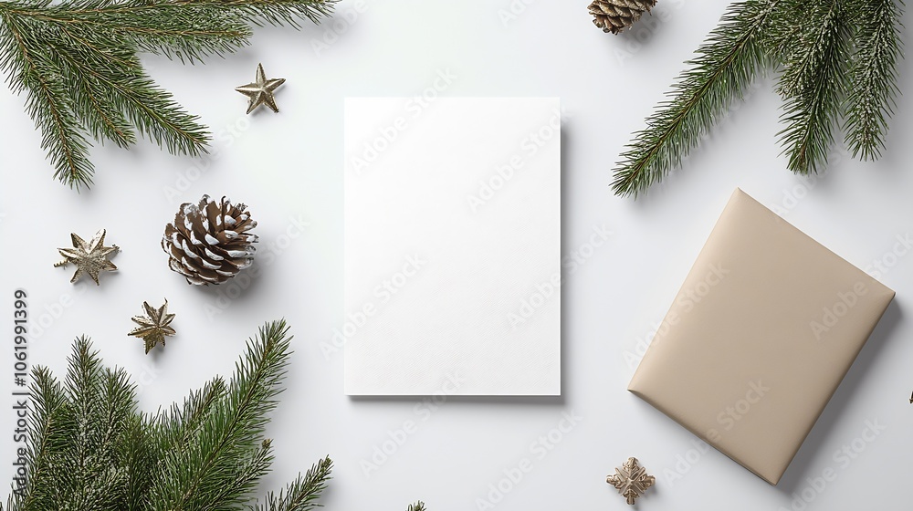 Poster sophisticated christmas card design with evergreen twigs and pinecones : generative ai