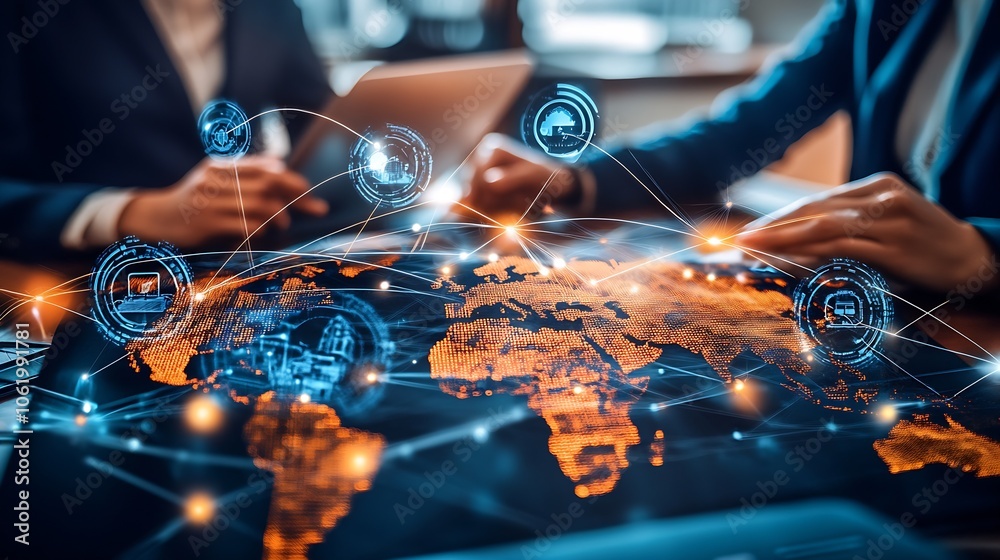 Aufkleber Innovative Digital Networking and Business Strategy in Modern Office Environment : Generative AI